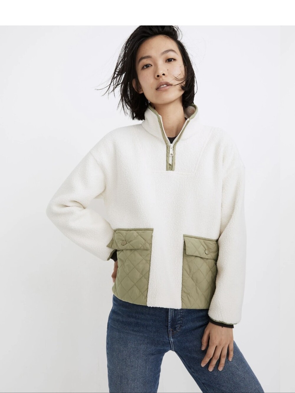 Madewell Cream Fleece Sherpa Pullover Jacket Sz.M